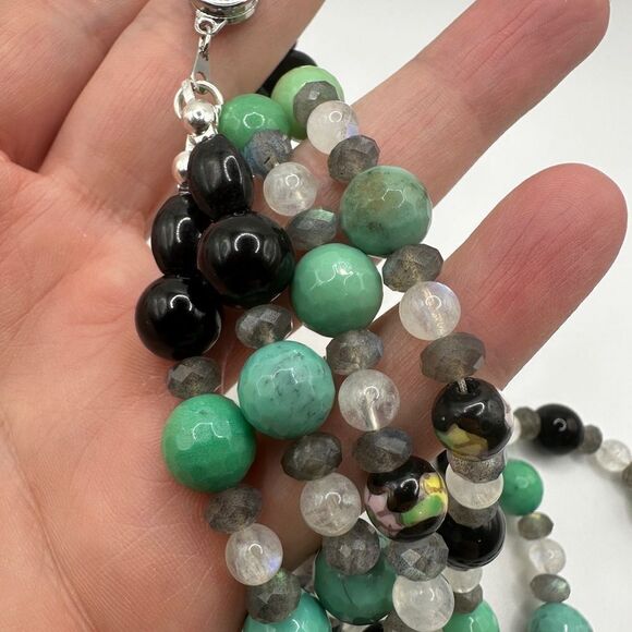 20" Double stranded stone, ceramic and cloisonné beaded necklace! - Picture 9 of 14
